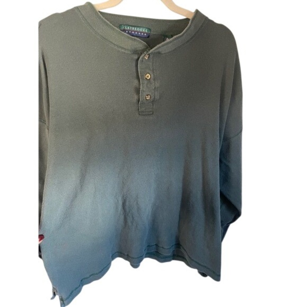 Vintage Claybrooke Outdoors Mens Long Sleeve Henley Shirt Green Cotton Relaxed L